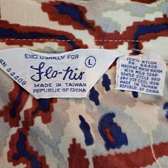 Vintage Bodysuit 1970s Retro Mod Gray Rust Ivory Print Pointy Collar Size L - Picture 6 of 6